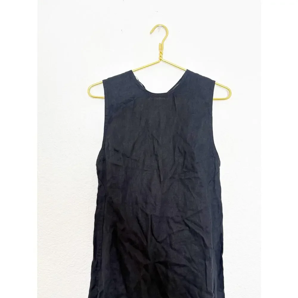 NWT Zara 100% Linen Midi Dress Size Small Black 2731/094 Lagenlook Preppy Chic - Picture 4 of 14